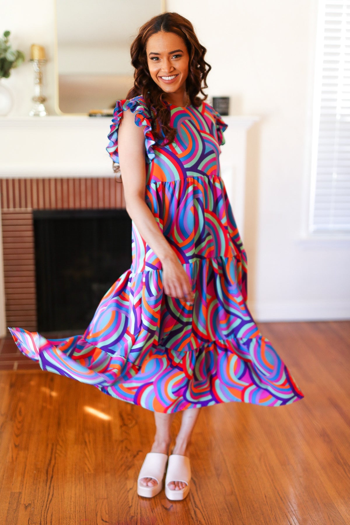 Feel Your Best Purple Abstract Print Smocked Ruffle Sleeve Maxi Dress - Luxe Mod 