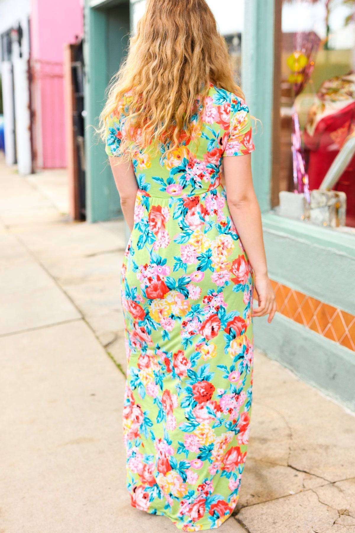 Diva Dreams Lime Floral Print Fit & Flare Maxi Dress - Luxe Mod 