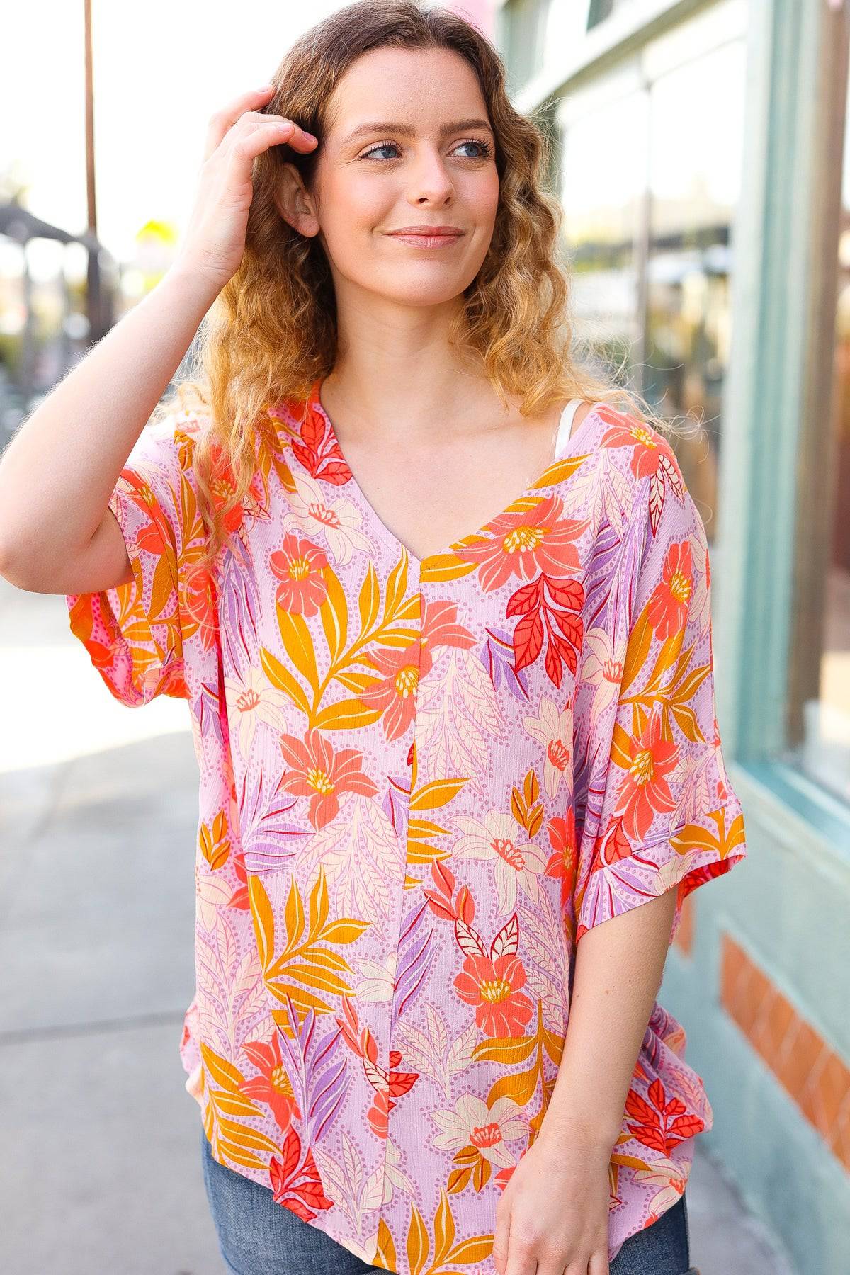 Lilac Tropical Floral Print Woven Top