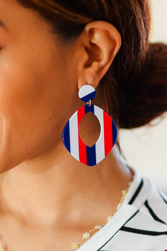 Americana Oval Cut-Out Resin Dangle Earrings - Luxe Mod 