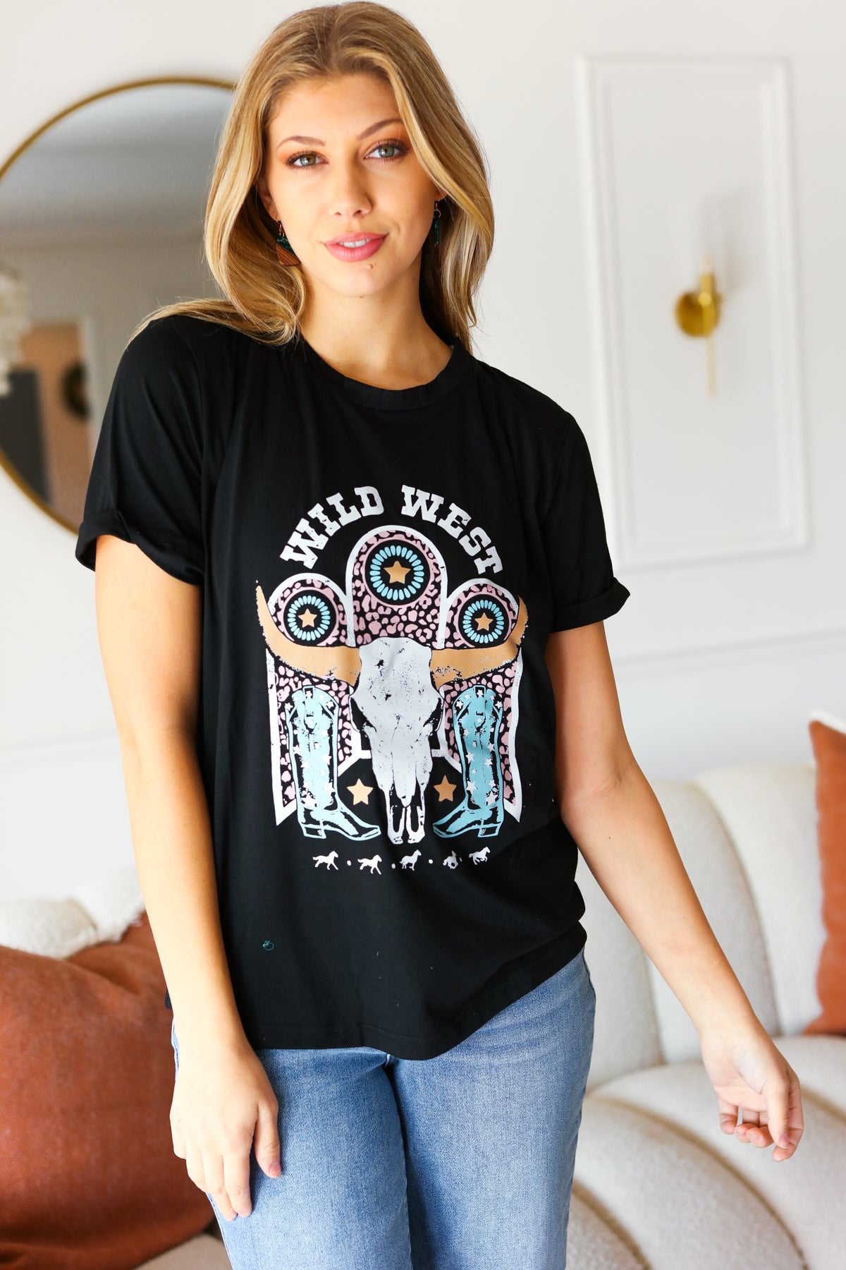 Black Cotton Wild West Graphic Tee - Luxe Mod 