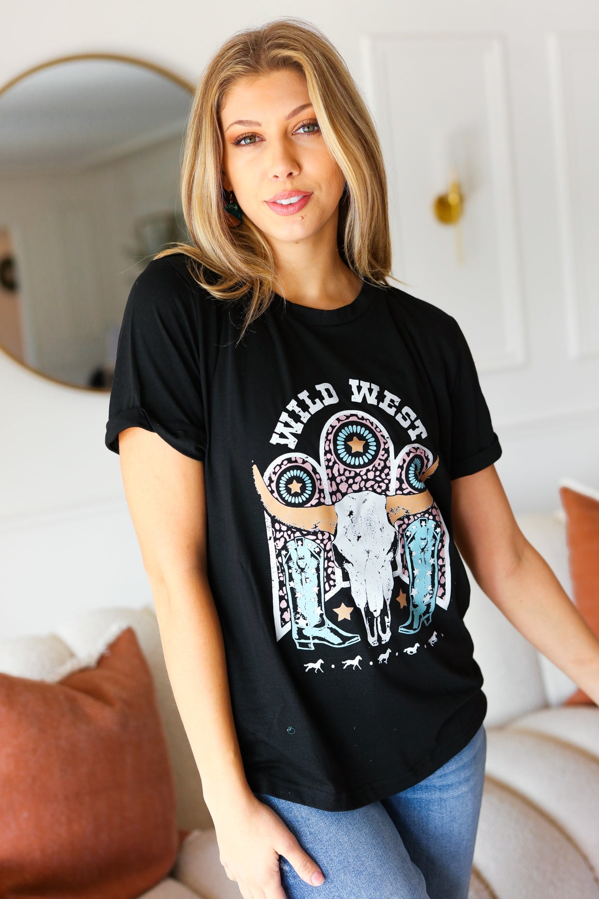 Black Cotton Wild West Graphic Tee - Luxe Mod 