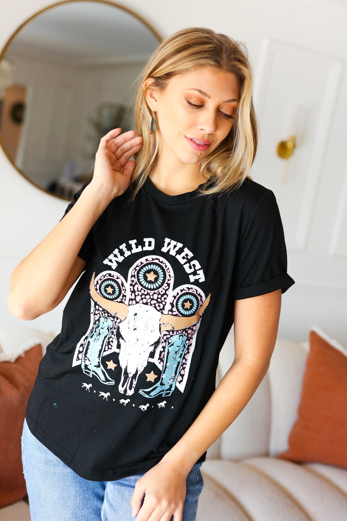 Black Cotton Wild West Graphic Tee - Luxe Mod 