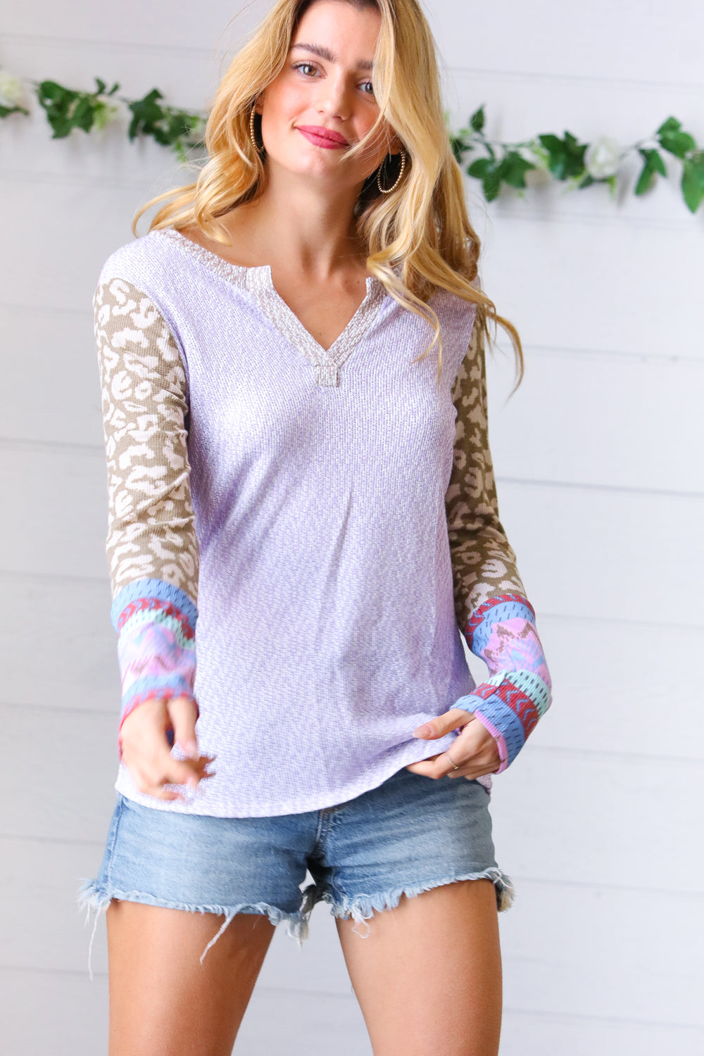 Lilac Animal & Aztec Notched Top - Luxe Mod 