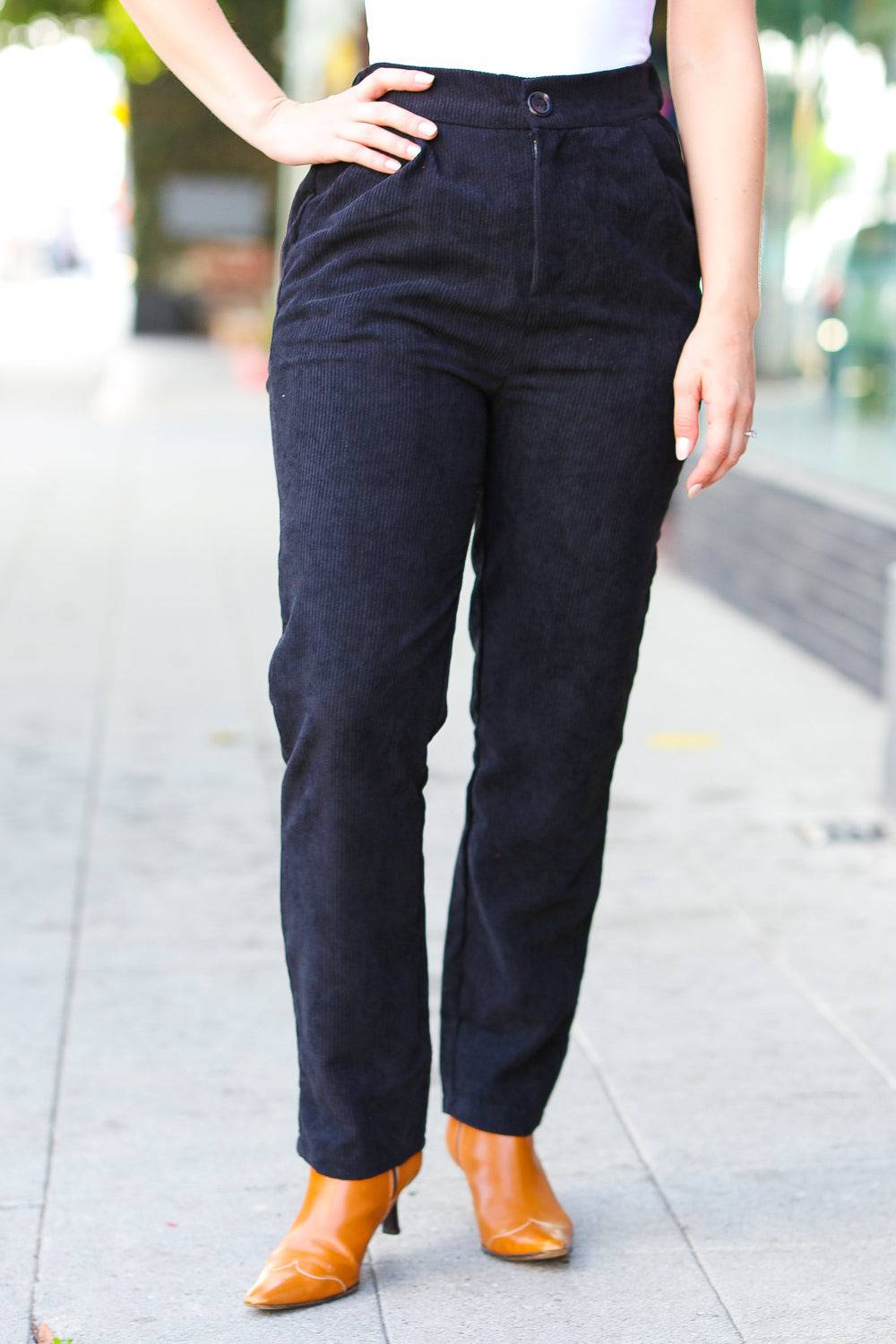 Going Your Way Black Corduroy High Rise Tapered Leg Pants - Luxe Mod 