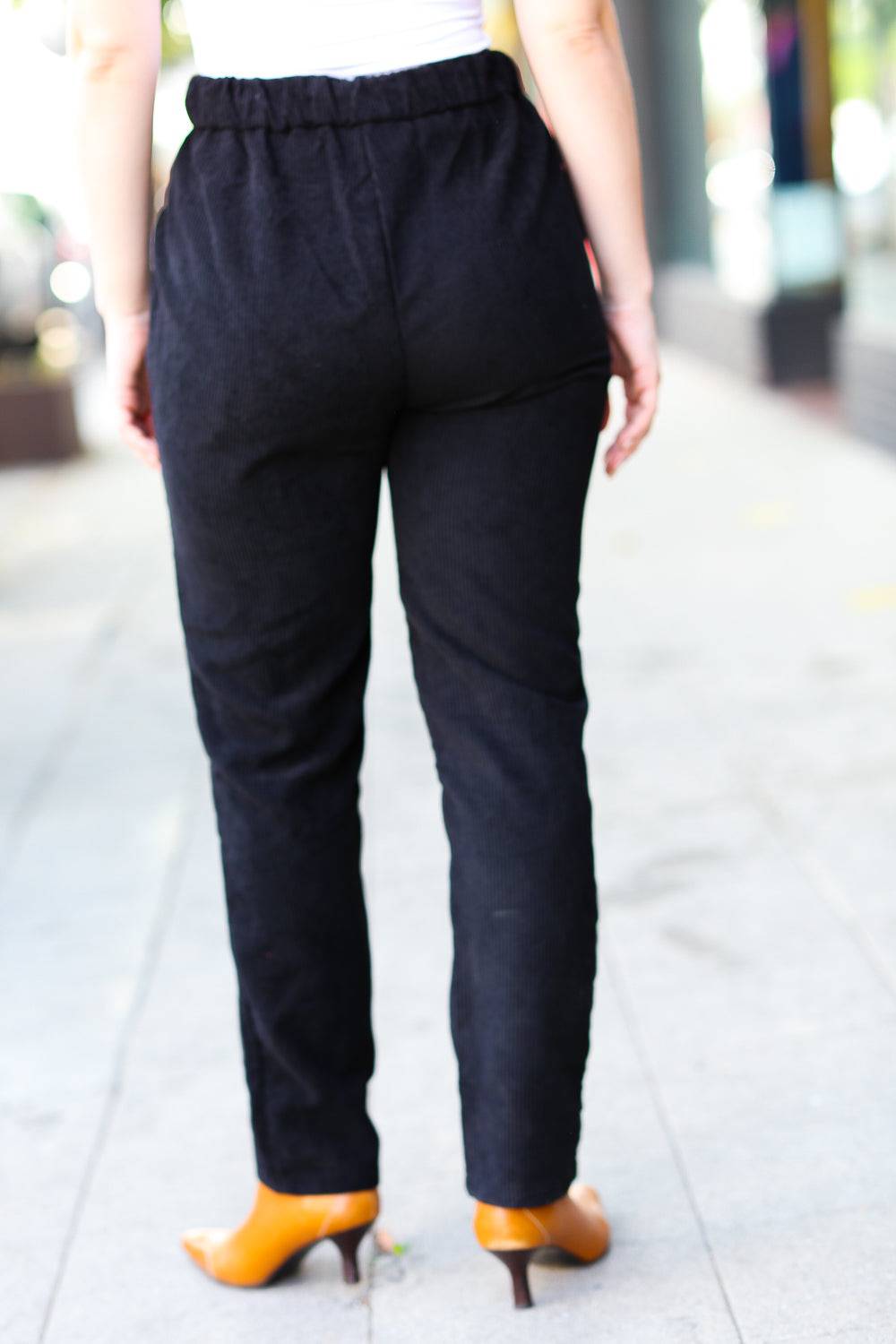 Going Your Way Black Corduroy High Rise Tapered Leg Pants - Luxe Mod 