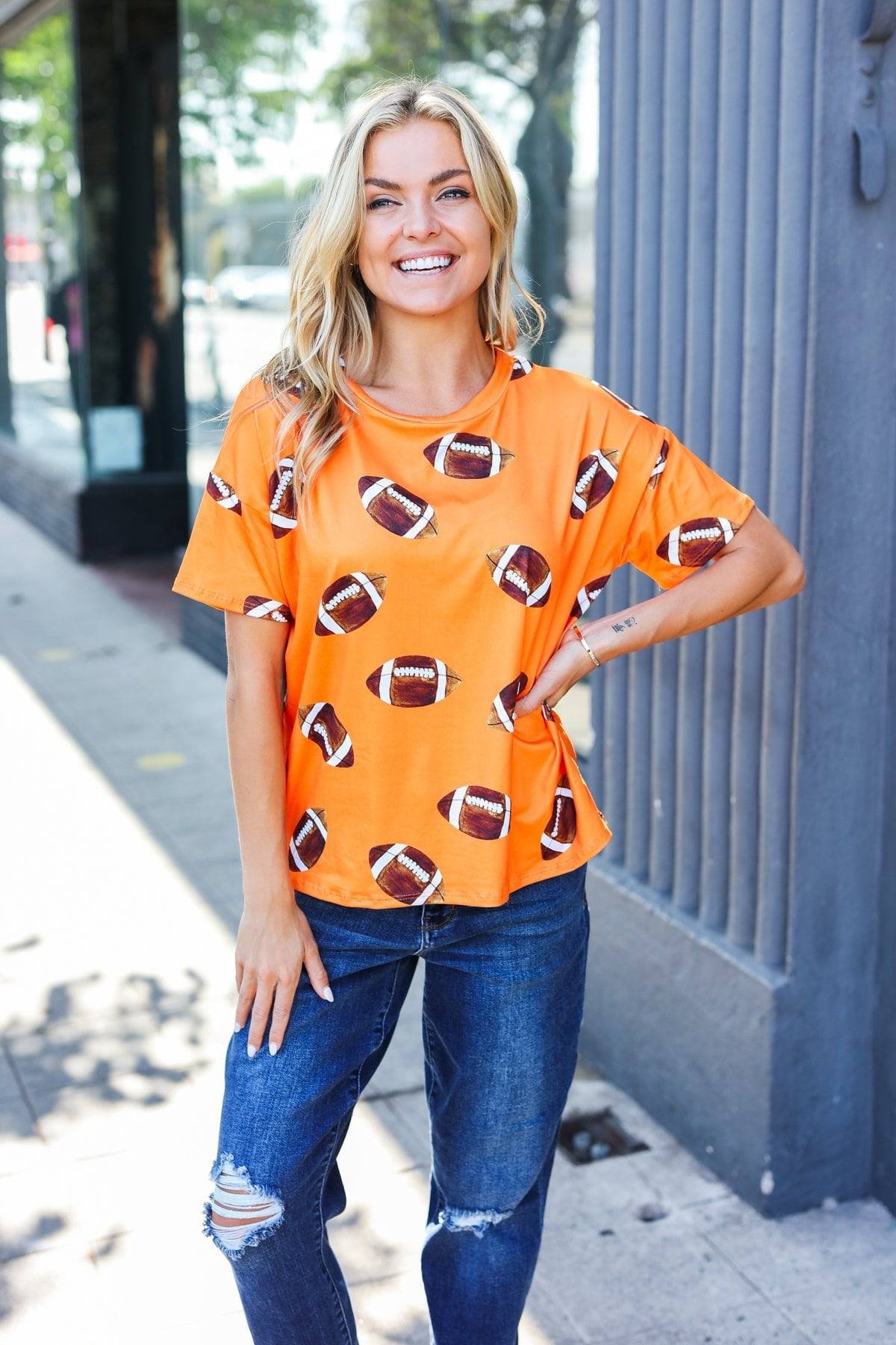 Game Day Orange Football Print Knit Top - Luxe Mod 