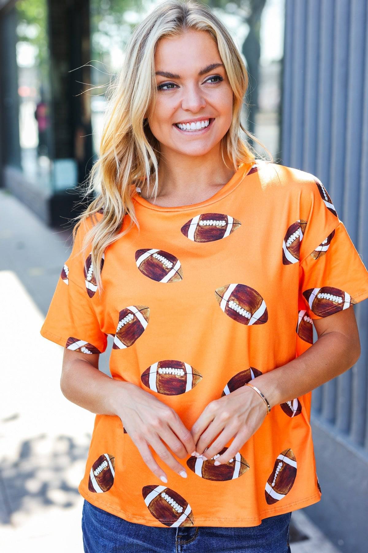 Game Day Orange Football Print Knit Top - Luxe Mod 