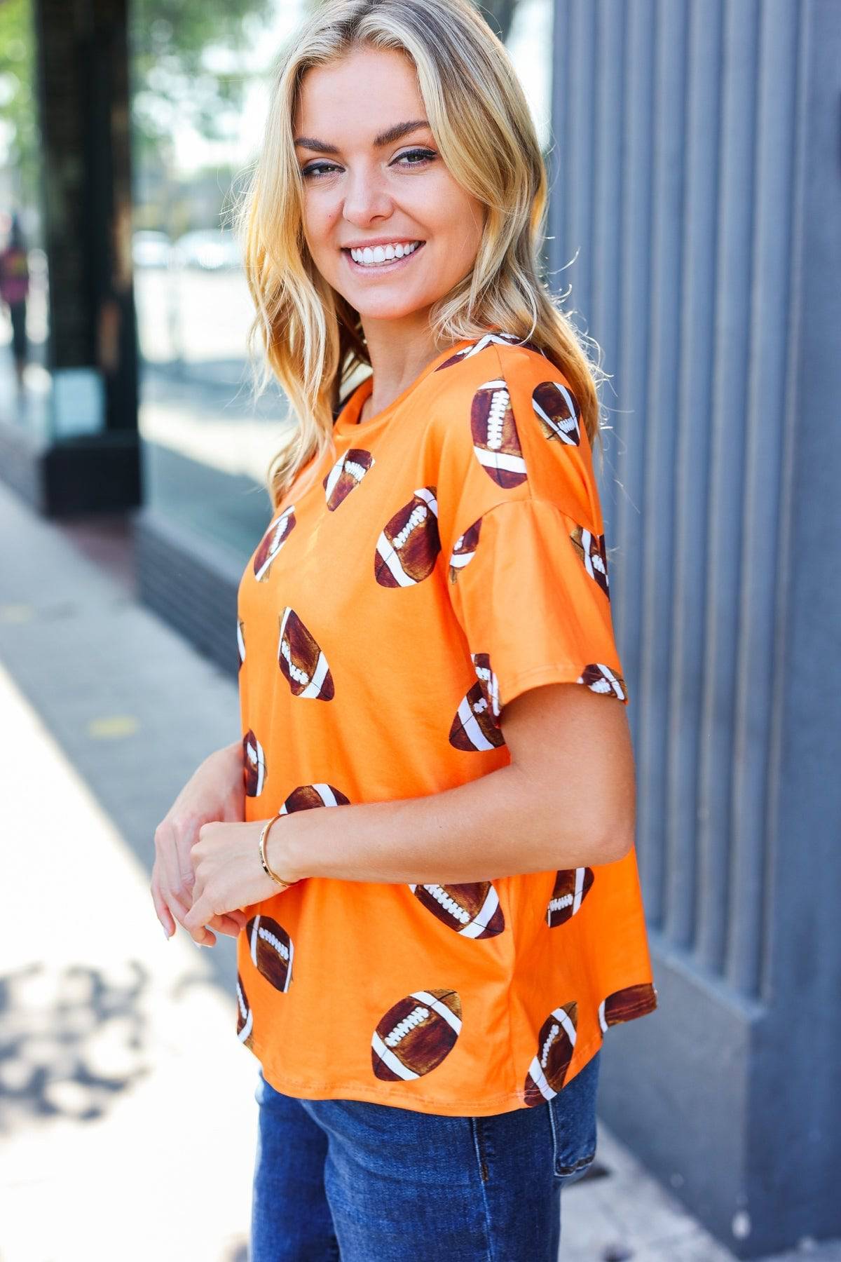 Game Day Orange Football Print Knit Top - Luxe Mod 