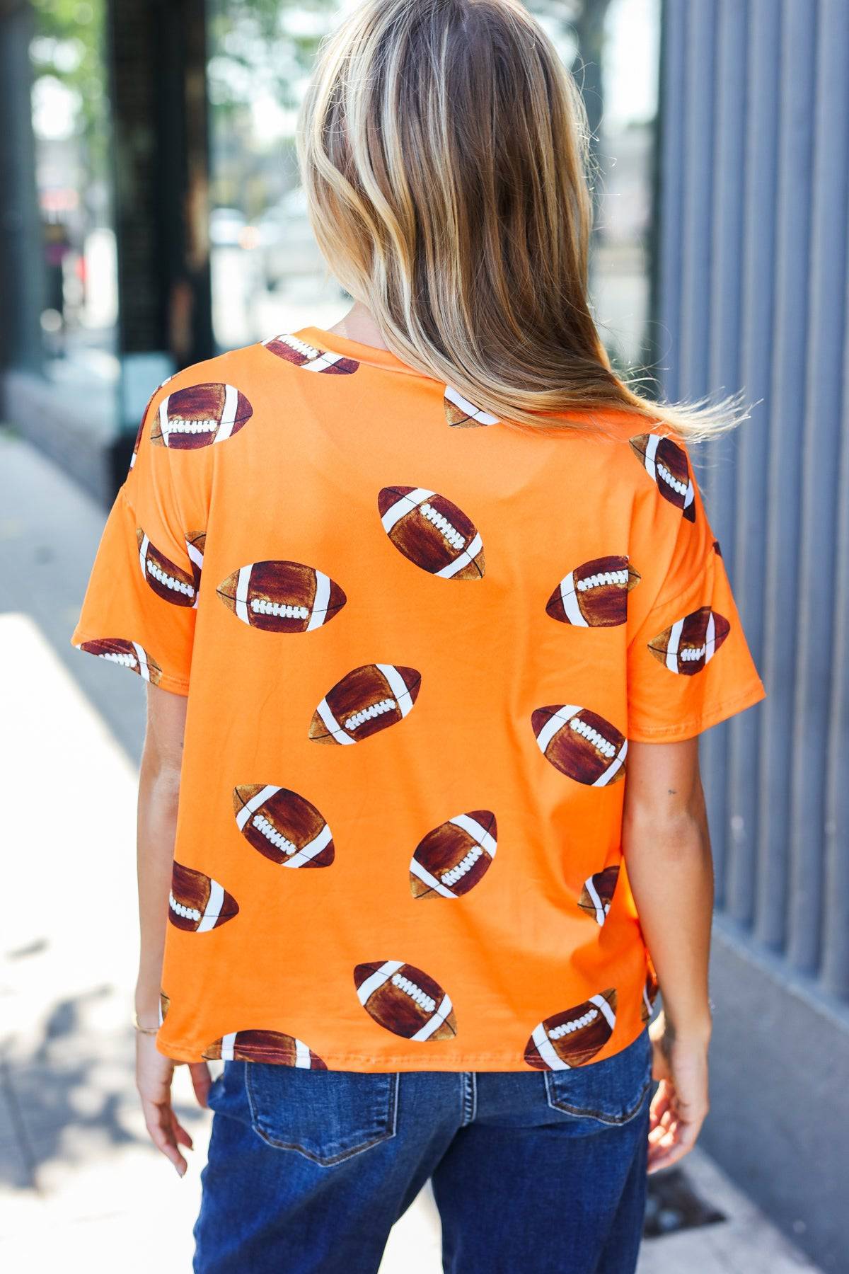 Game Day Orange Football Print Knit Top - Luxe Mod 