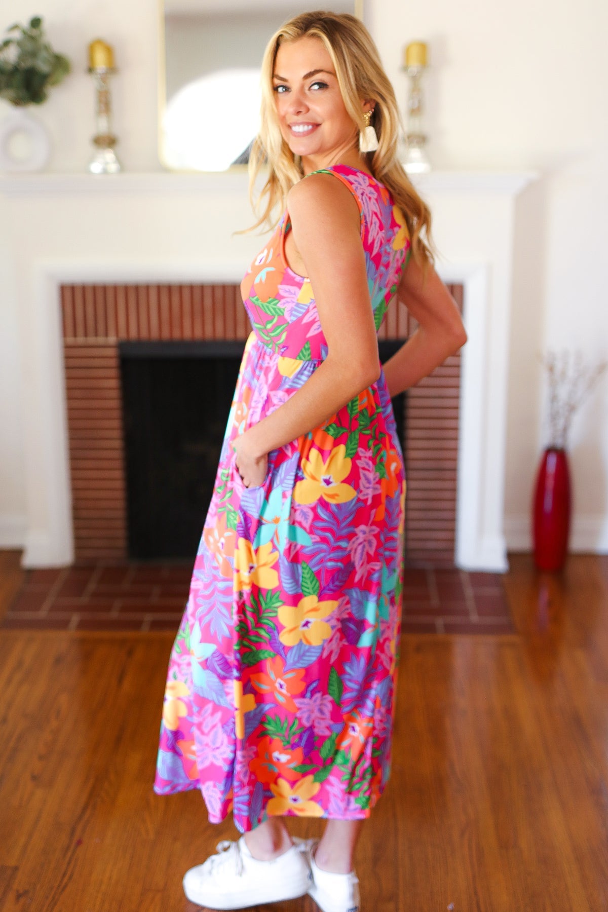 Diva Dreams Multicolor Tropical Floral Fit & Flare Maxi Dress - Luxe Mod 