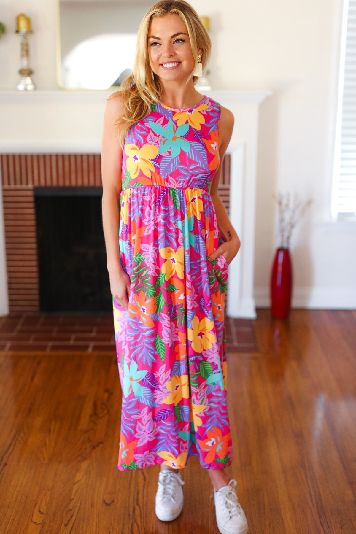 Diva Dreams Multicolor Tropical Floral Fit & Flare Maxi Dress - Luxe Mod 