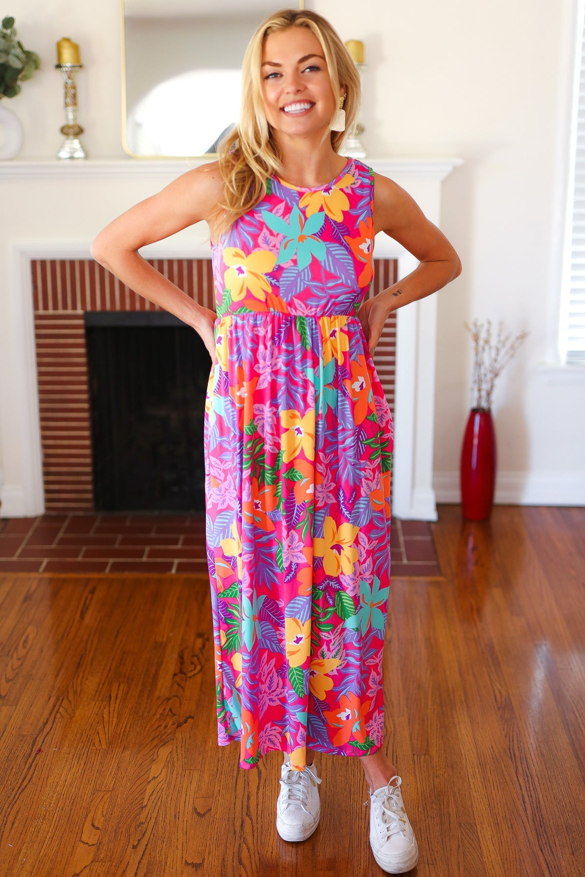 Diva Dreams Multicolor Tropical Floral Fit & Flare Maxi Dress - Luxe Mod 