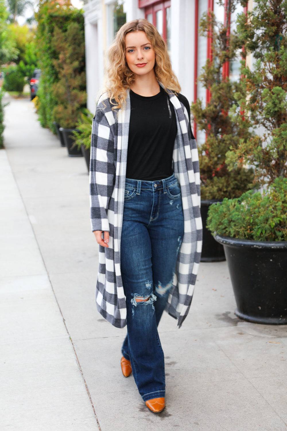 Get To Know You Black Buffalo Plaid Hacci Cardigan - Luxe Mod 