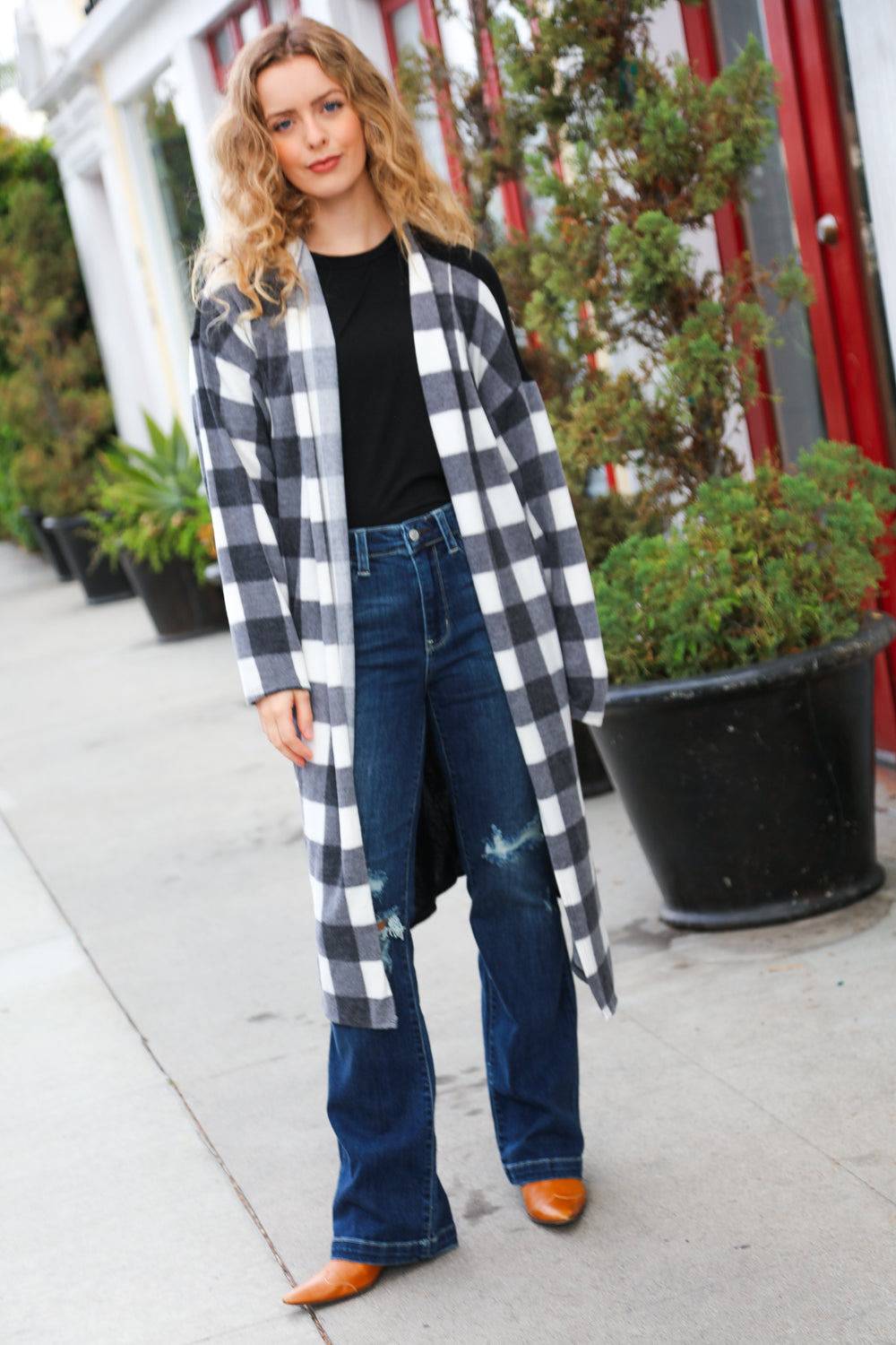 Get To Know You Black Buffalo Plaid Hacci Cardigan - Luxe Mod 