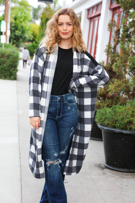 Get To Know You Black Buffalo Plaid Hacci Cardigan - Luxe Mod 