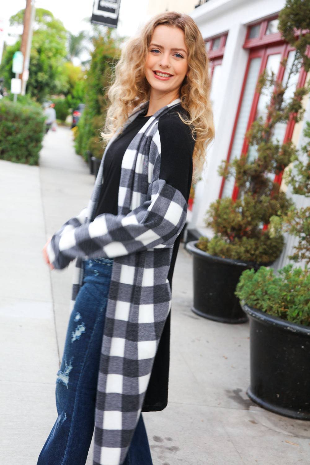 Get To Know You Black Buffalo Plaid Hacci Cardigan - Luxe Mod 