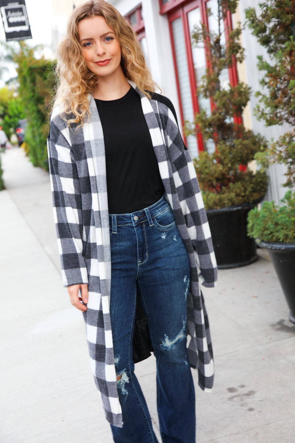 Get To Know You Black Buffalo Plaid Hacci Cardigan - Luxe Mod 