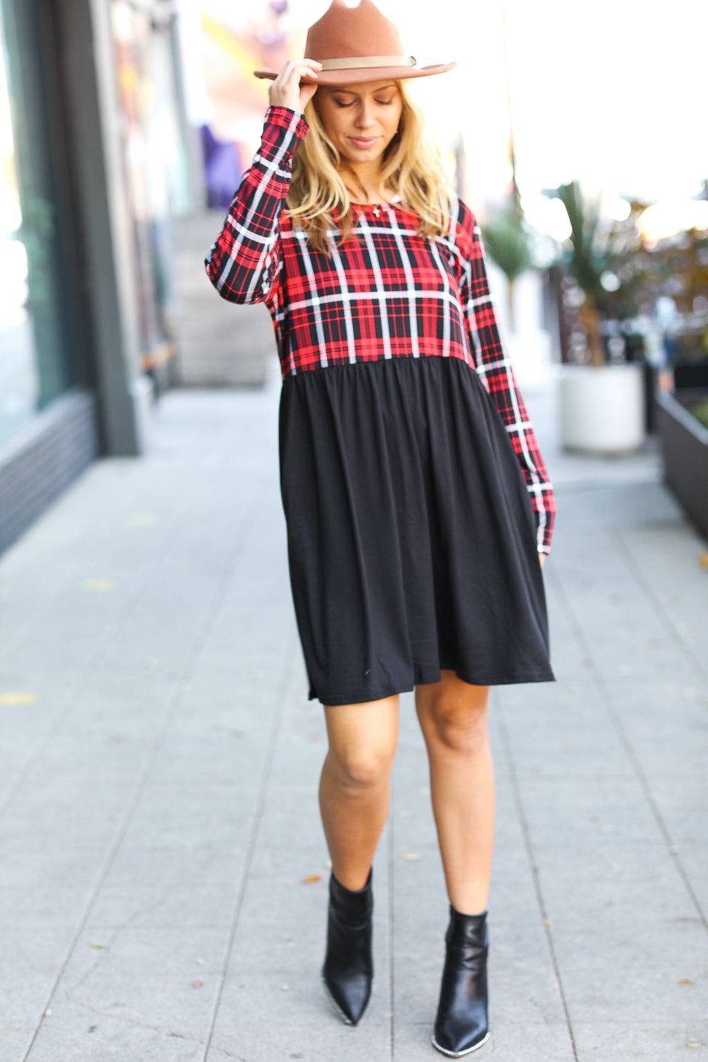 Holiday Plaid Twofer Babydoll Dress - Luxe Mod 