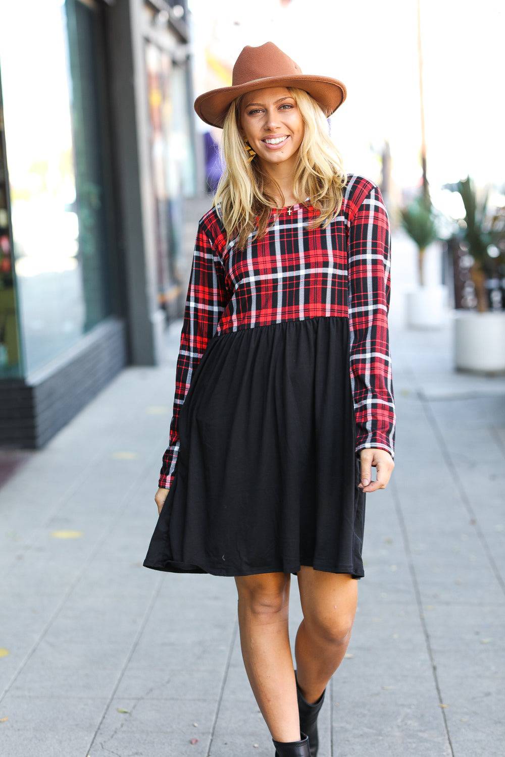 Holiday Plaid Twofer Babydoll Dress - Luxe Mod 