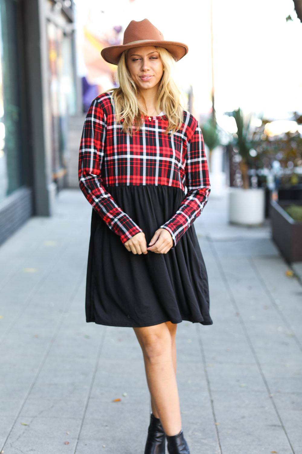 Holiday Plaid Twofer Babydoll Dress - Luxe Mod 