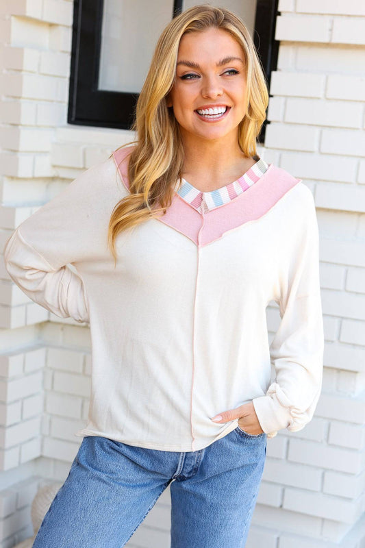 Champagne & Blush Rainbow Stripe Rib Chevron Top - Luxe Mod 