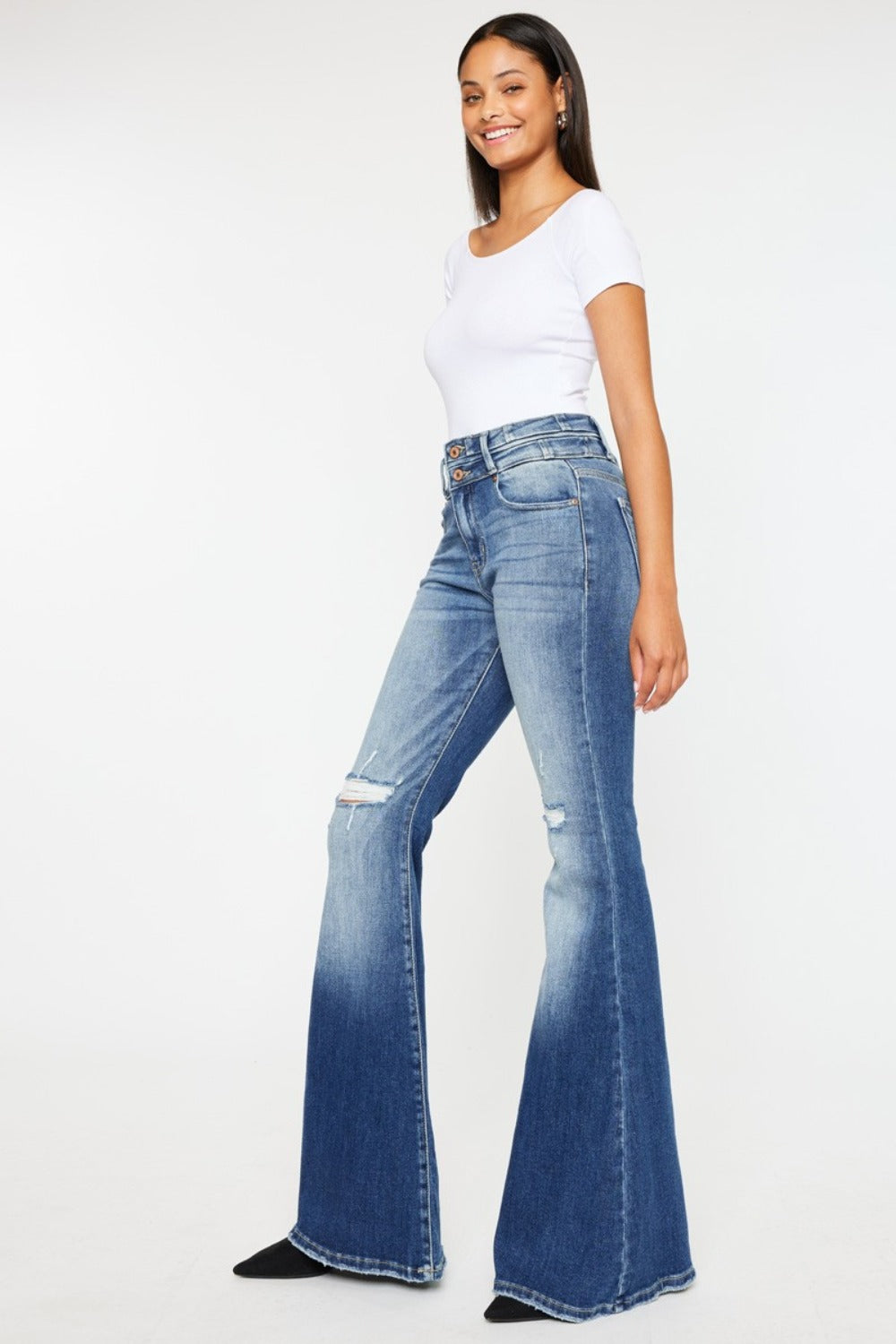 Kancan High Rise Wide Waistband Flare Jeans - Luxe Mod 