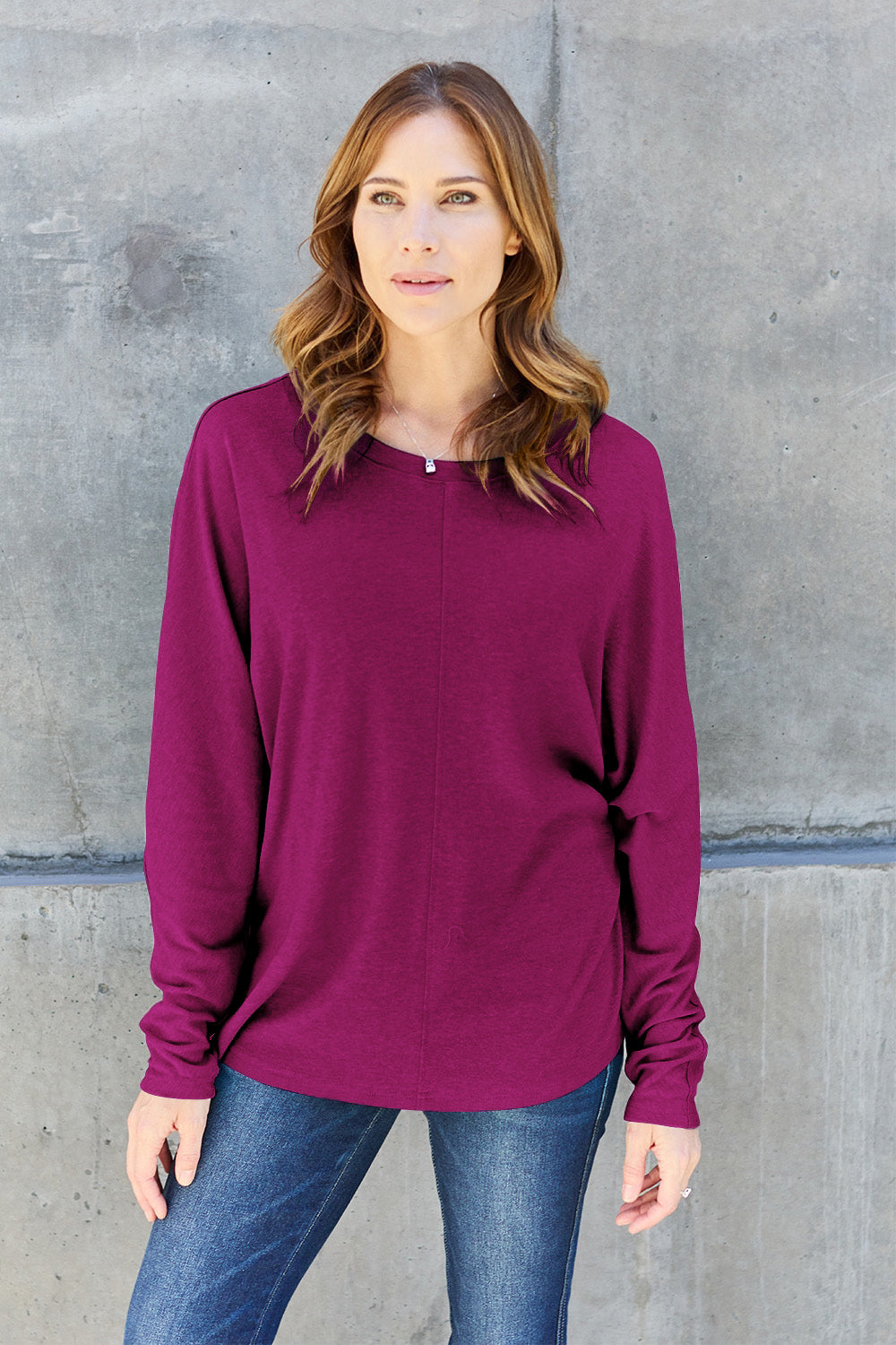 Double Take Full Size Round Neck Long Sleeve T-Shirt - Luxe Mod 