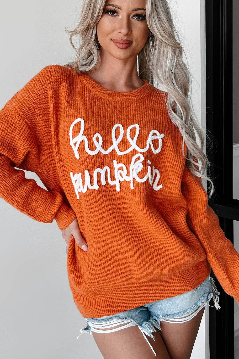 Flamingo Hello Pumpkin Graphic Sweater - Luxe Mod 