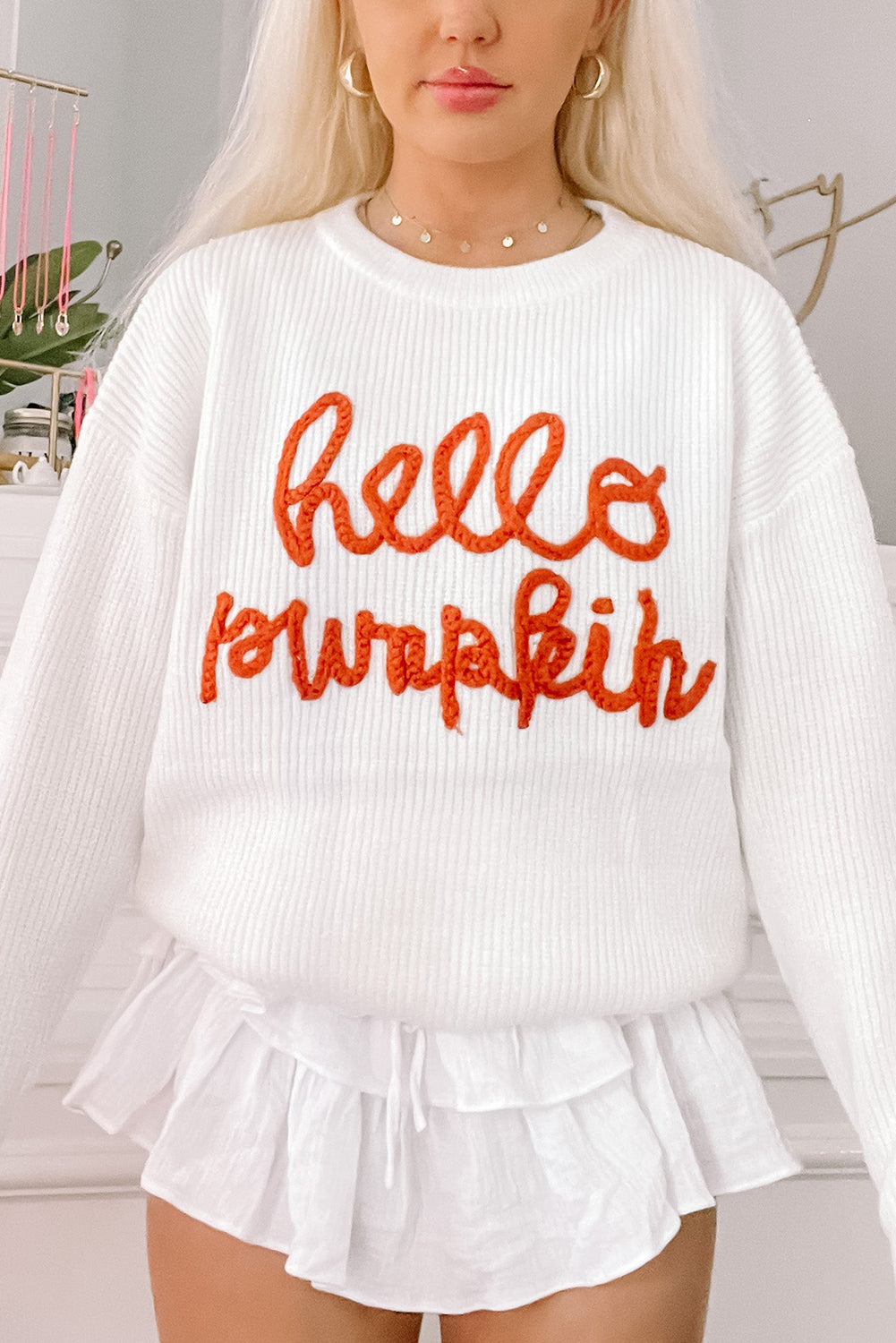 Flamingo Hello Pumpkin Graphic Sweater - Luxe Mod 