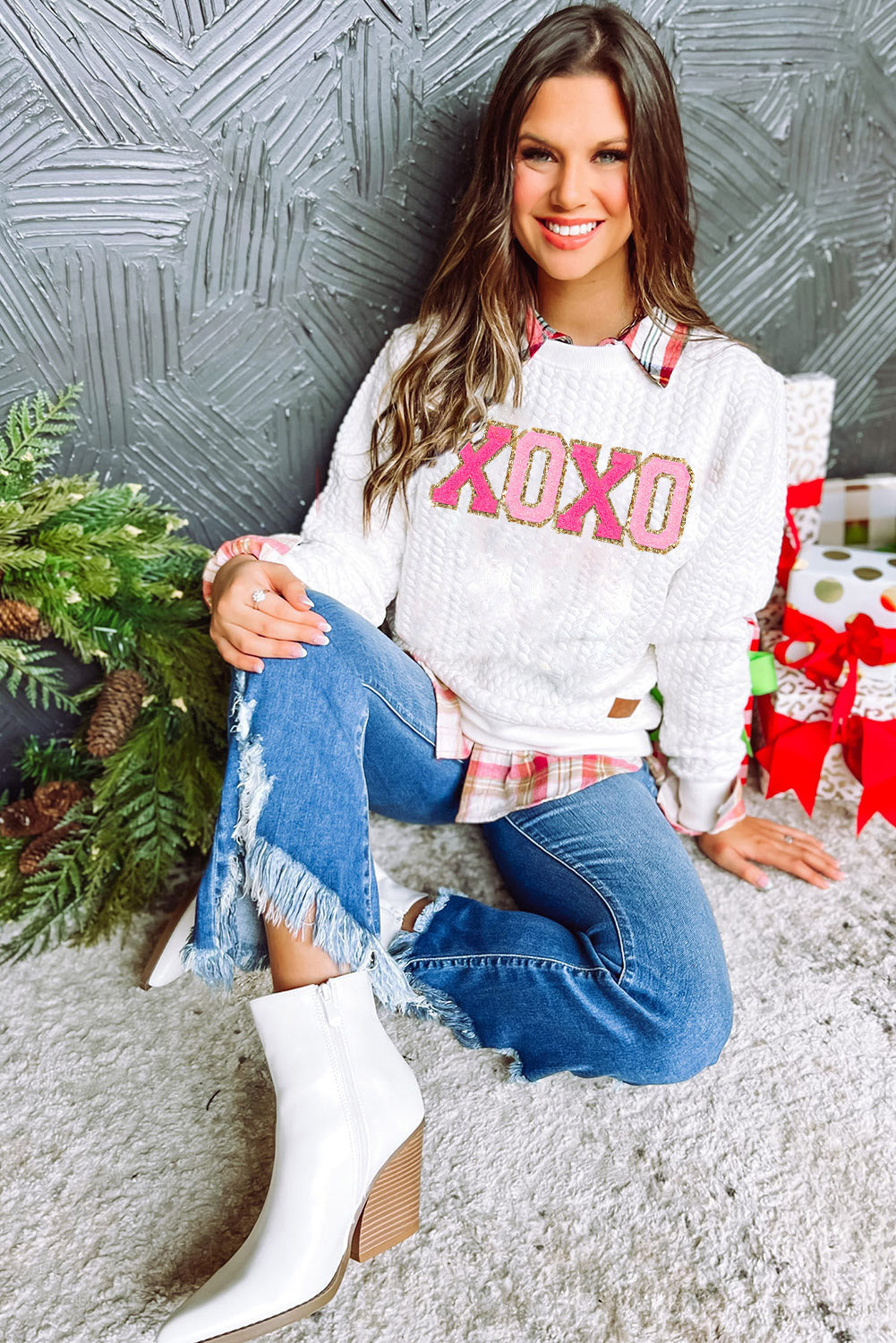 White Merry and Bright Quilted Sweatshirt - Luxe Mod 