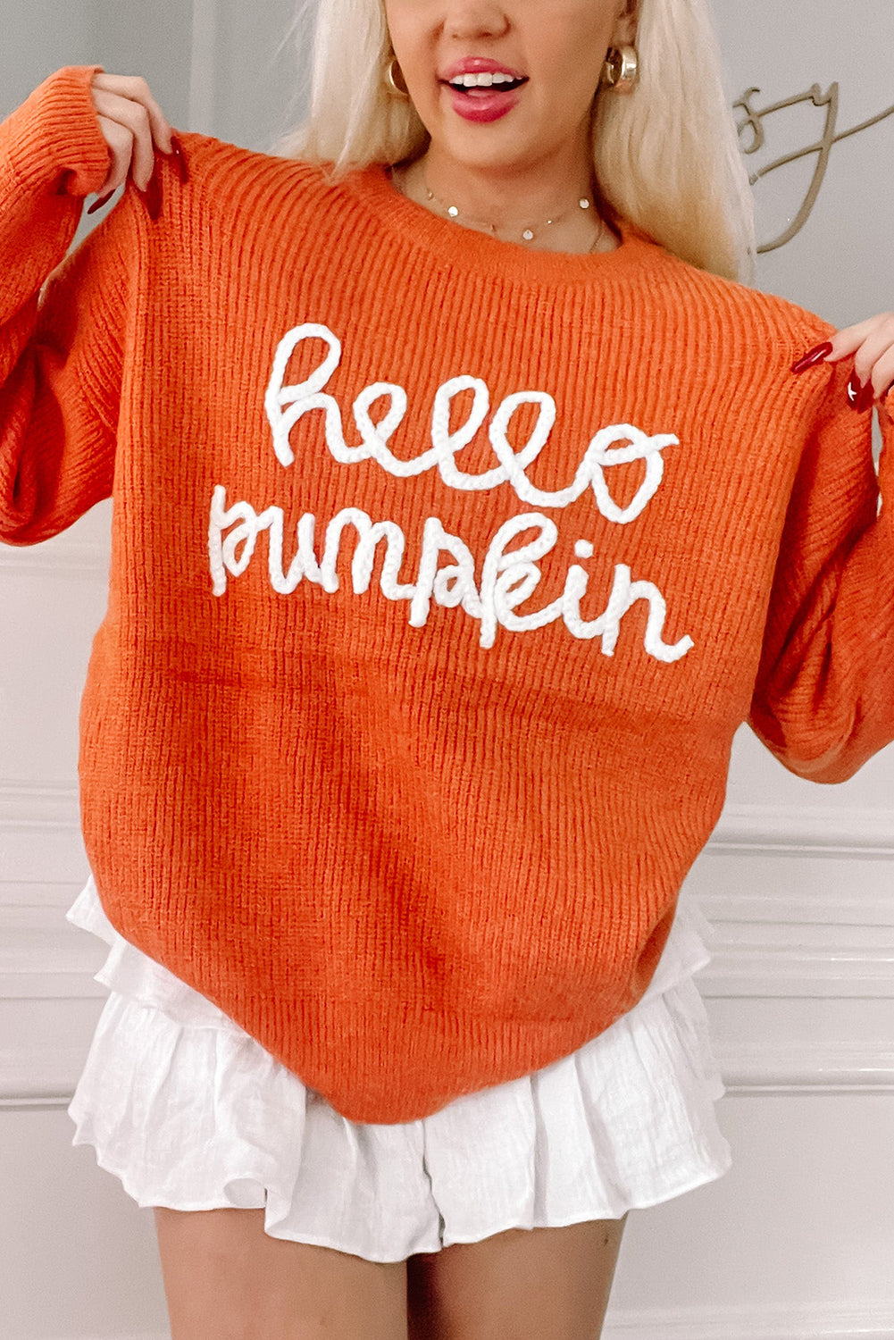 Flamingo Hello Pumpkin Graphic Sweater - Luxe Mod 