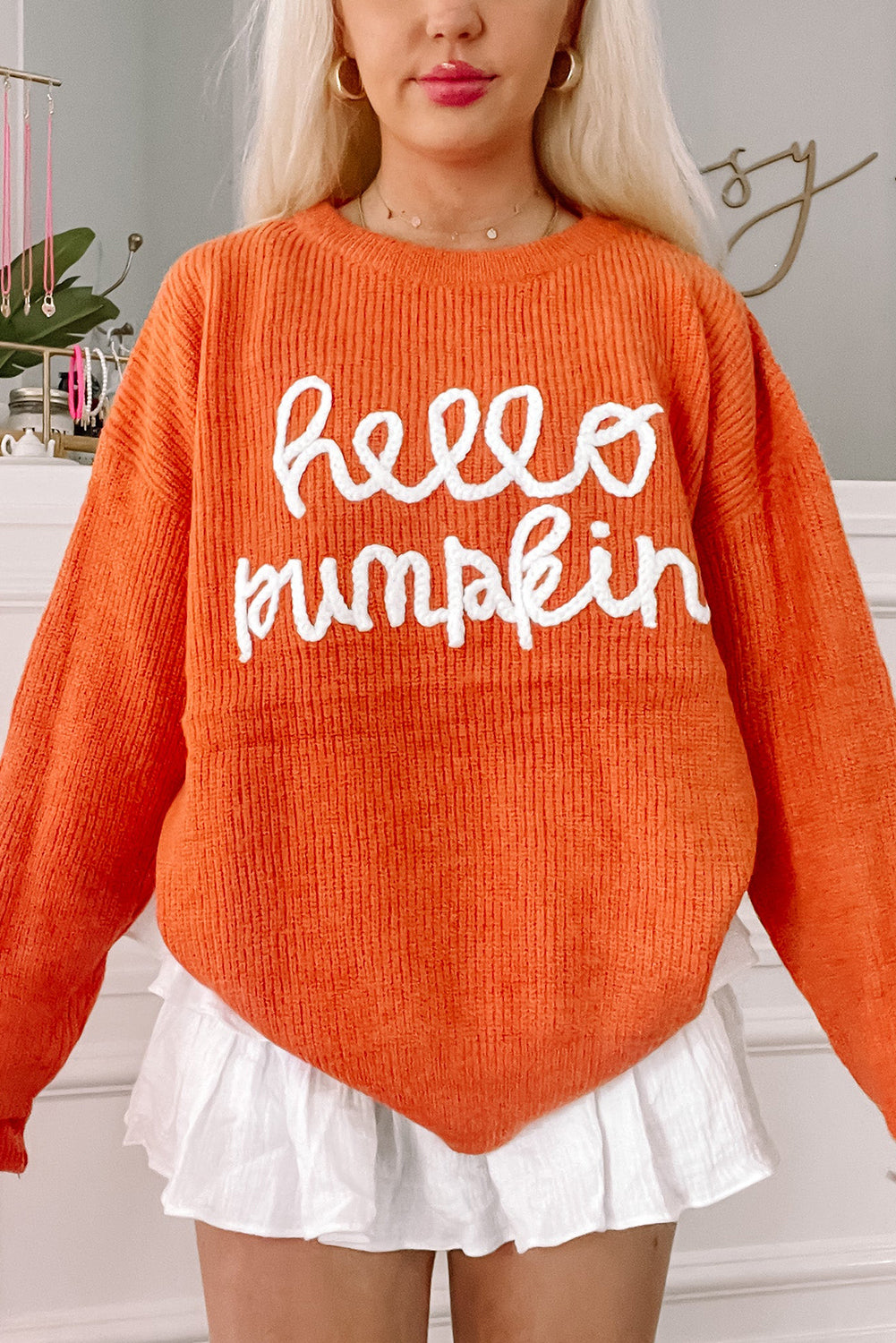 Flamingo Hello Pumpkin Graphic Sweater - Luxe Mod 