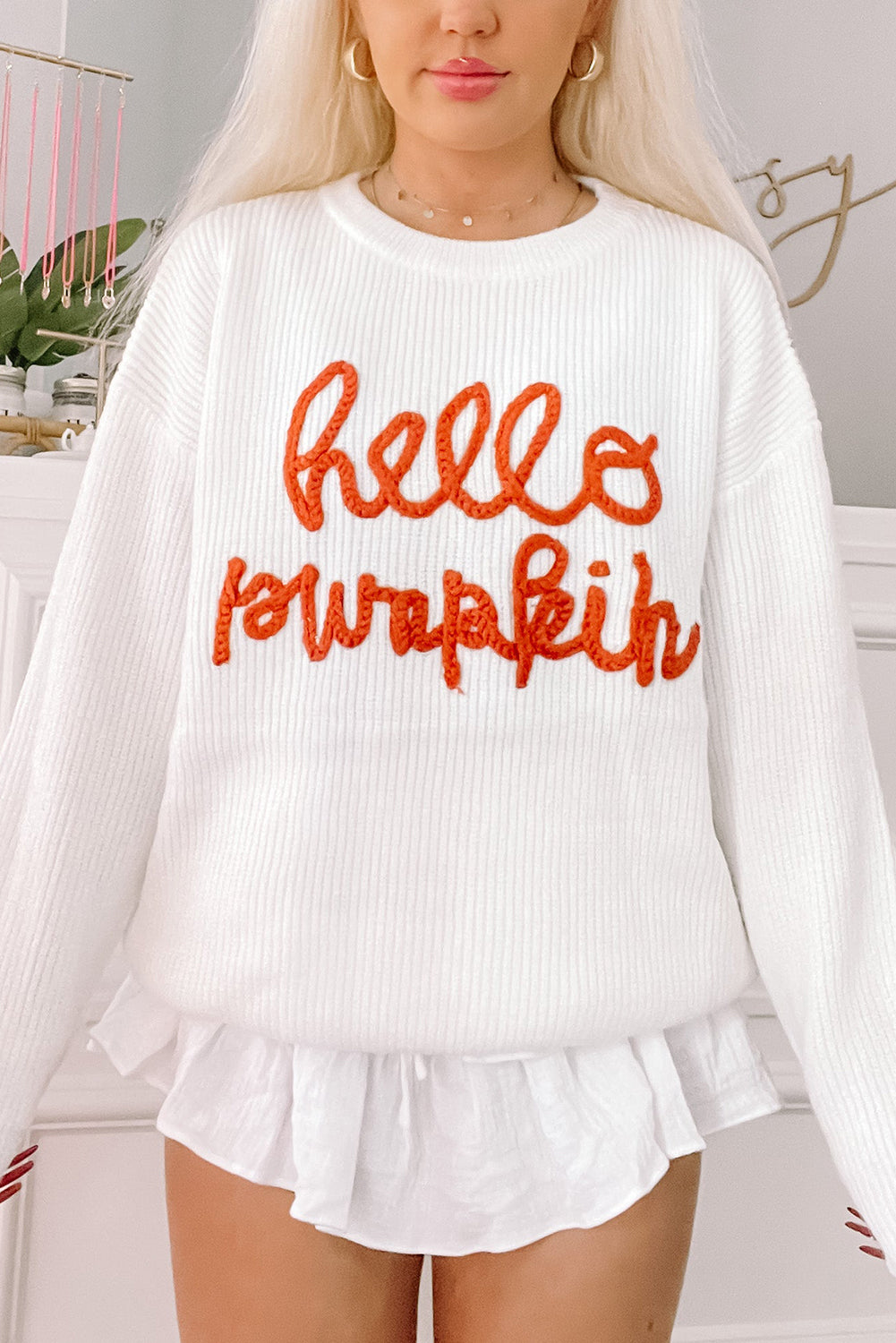 Flamingo Hello Pumpkin Graphic Sweater - Luxe Mod 