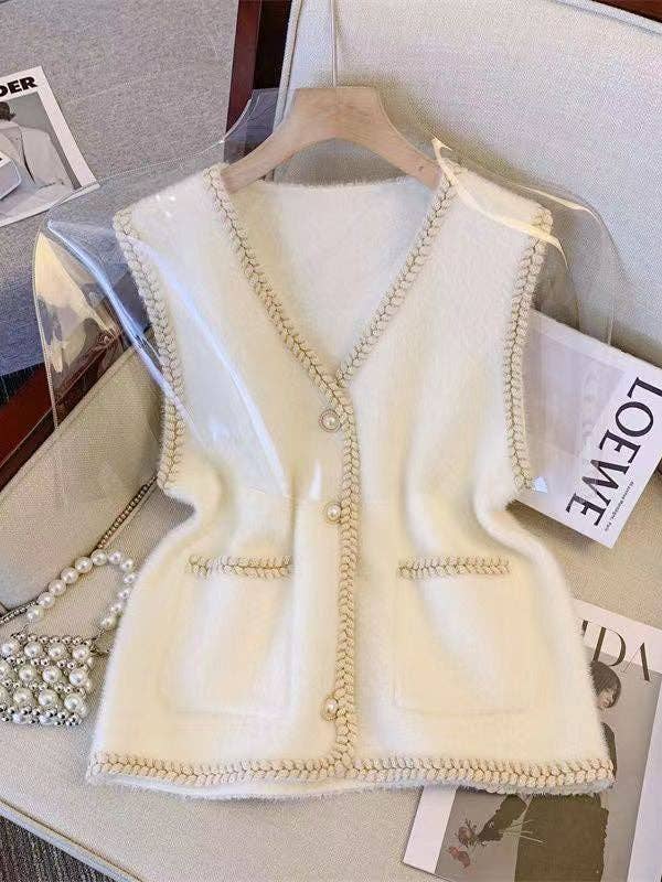 Buttoned Loose Sleeveless V-Neck Vest Outerwear