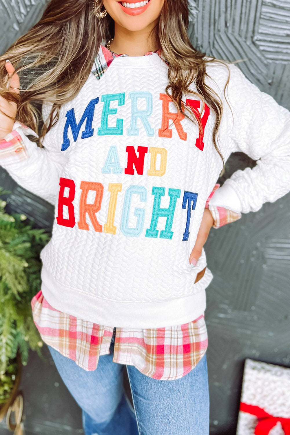 White Merry and Bright Quilted Sweatshirt - Luxe Mod 