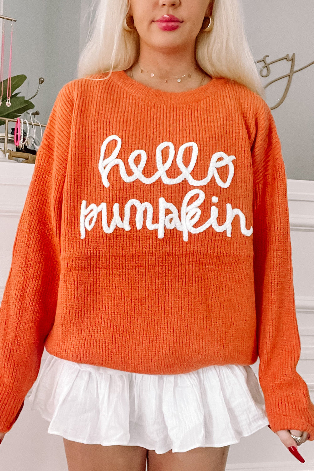 Flamingo Hello Pumpkin Graphic Sweater - Luxe Mod 