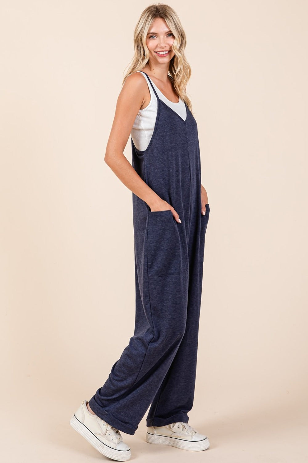 Mittoshop Patch Pocket Wide Leg Sleeveless Jumpsuit - Luxe Mod 