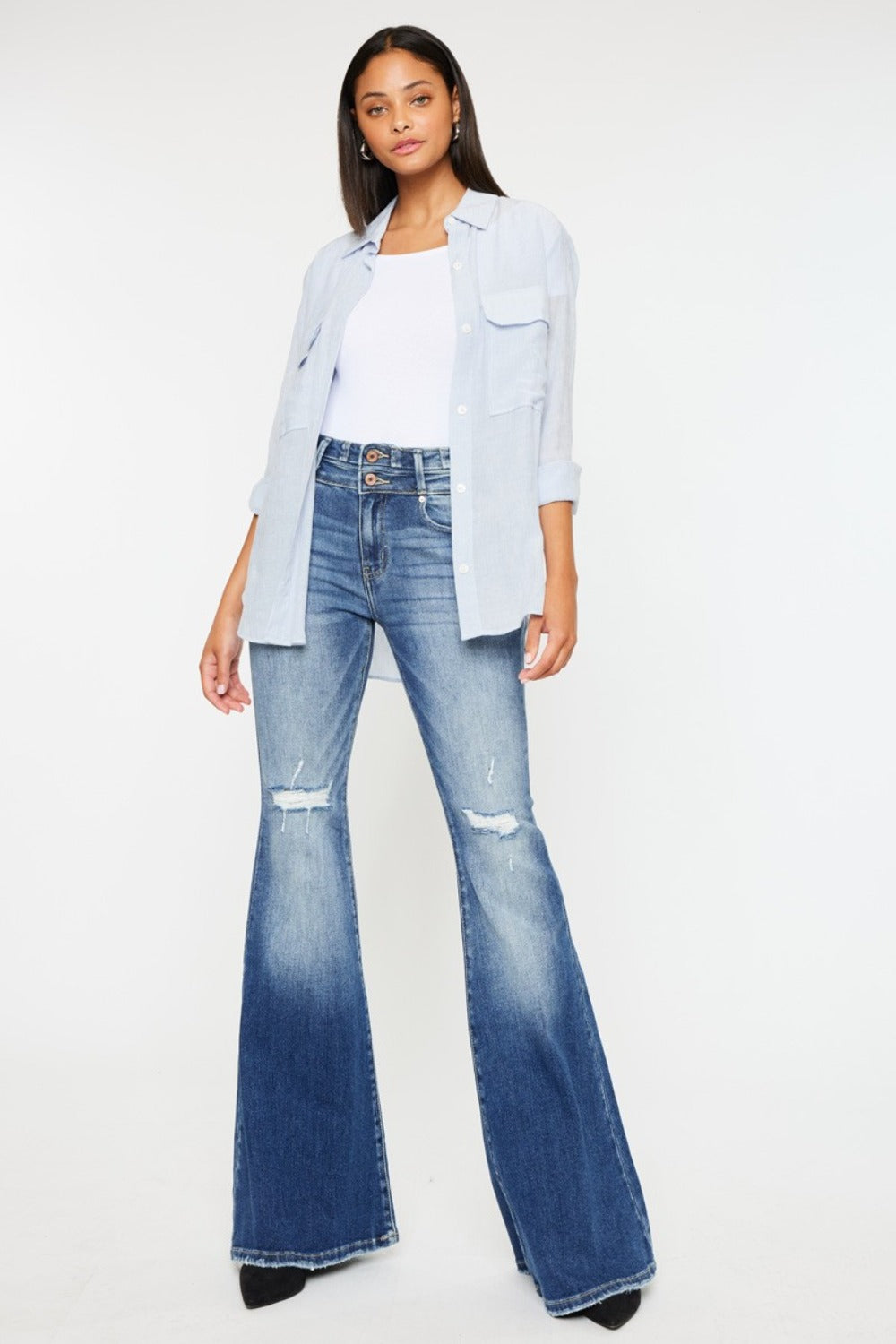 Kancan High Rise Wide Waistband Flare Jeans - Luxe Mod 