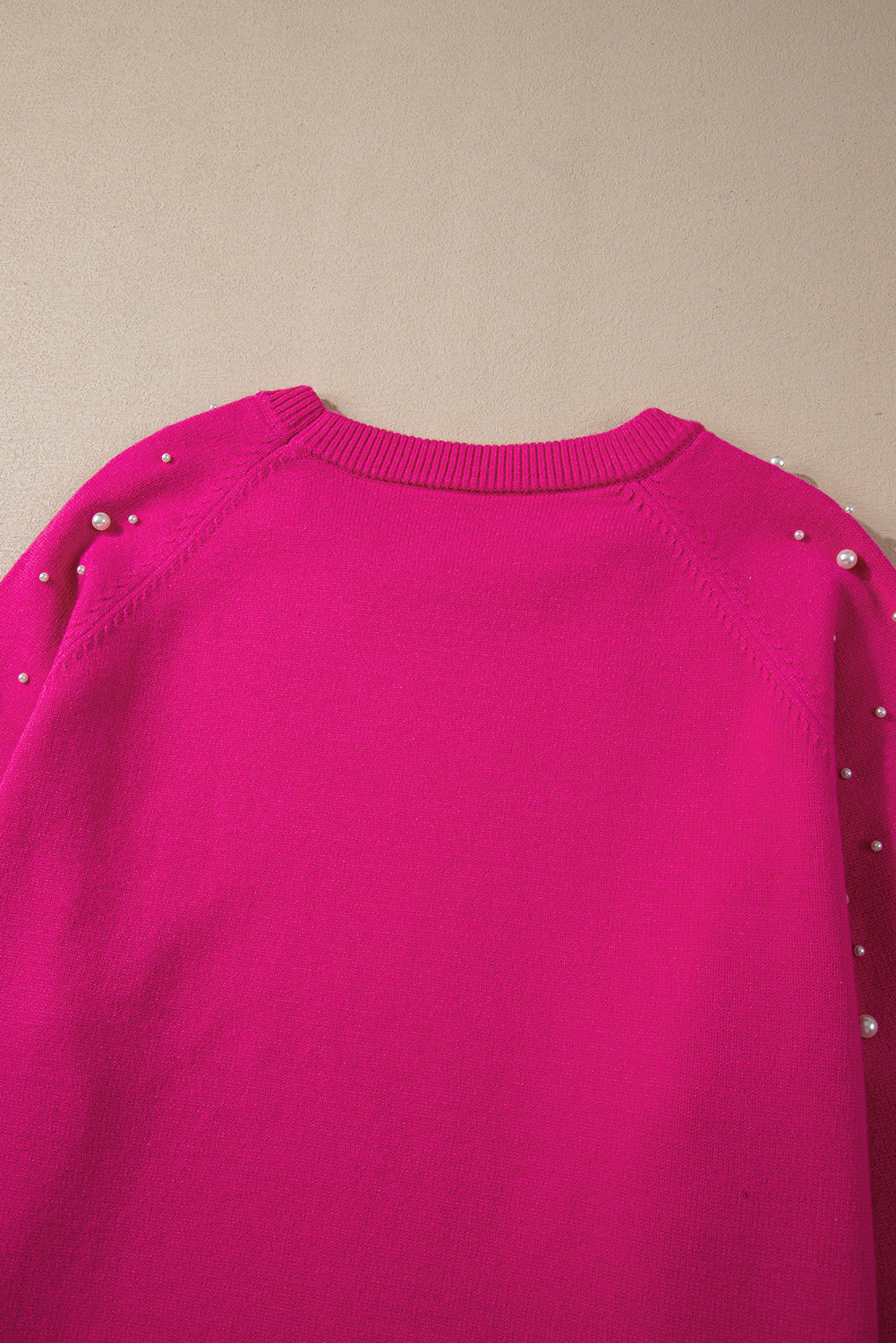 Strawberry Pink Pearled Decor Raglan Sleeve Plus Size Sweater - Luxe Mod 