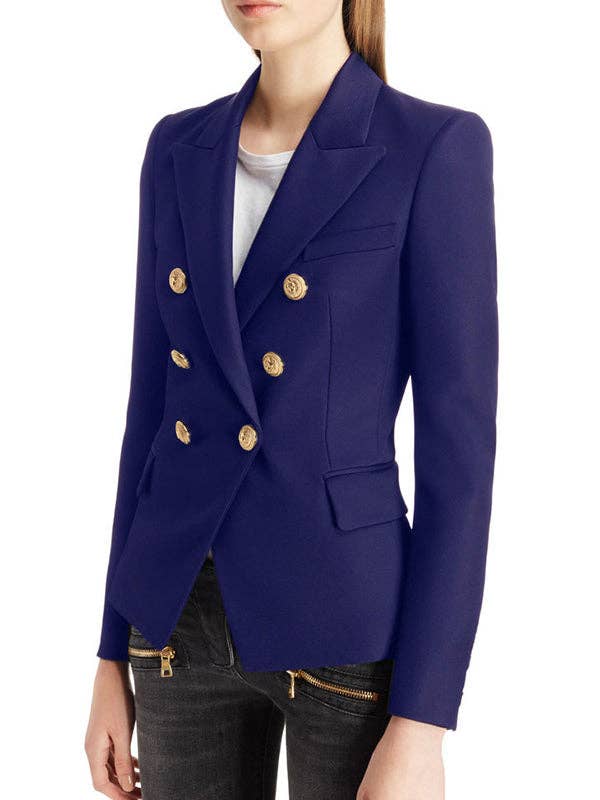 Buttoned Long Sleeves Notched Collar Outerwear Blazer