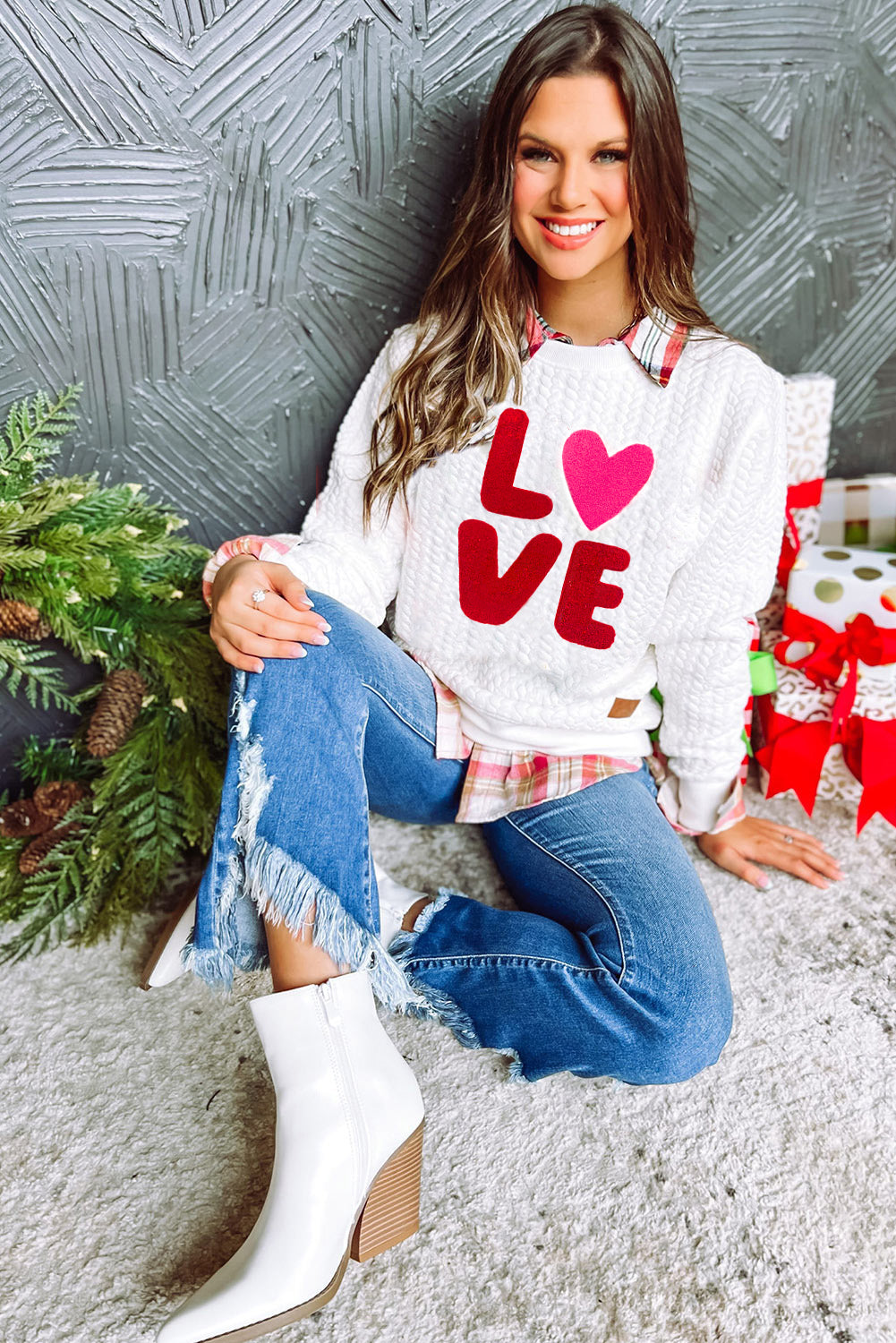 White Merry and Bright Quilted Sweatshirt - Luxe Mod 