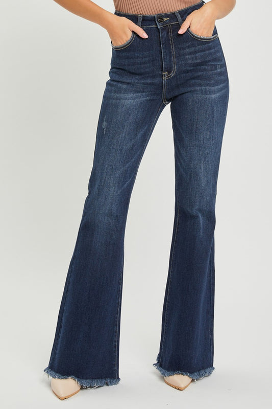 RISEN High Waist Raw Hem Flare Jeans - Luxe Mod 