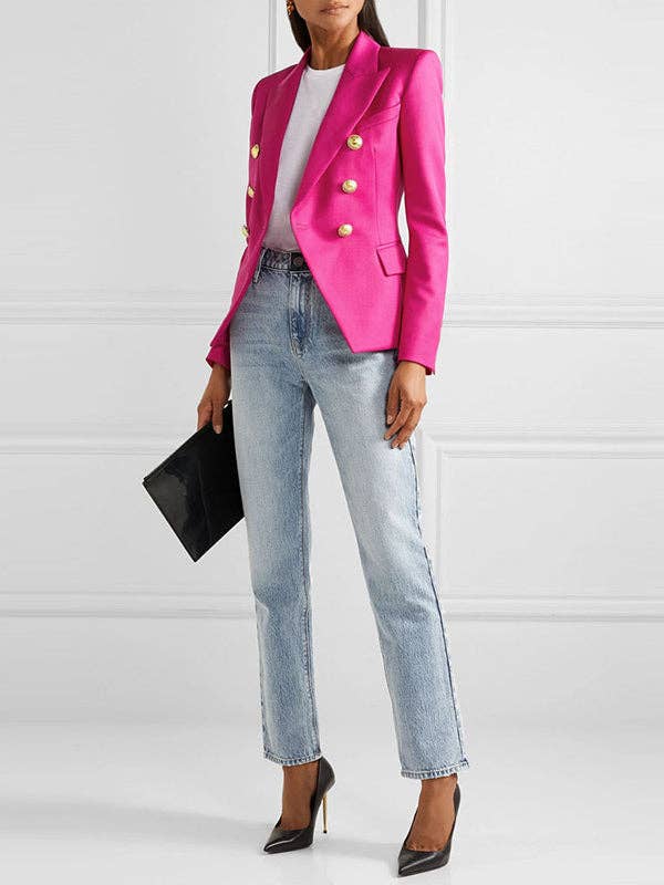 Buttoned Long Sleeves Notched Collar Outerwear Blazer