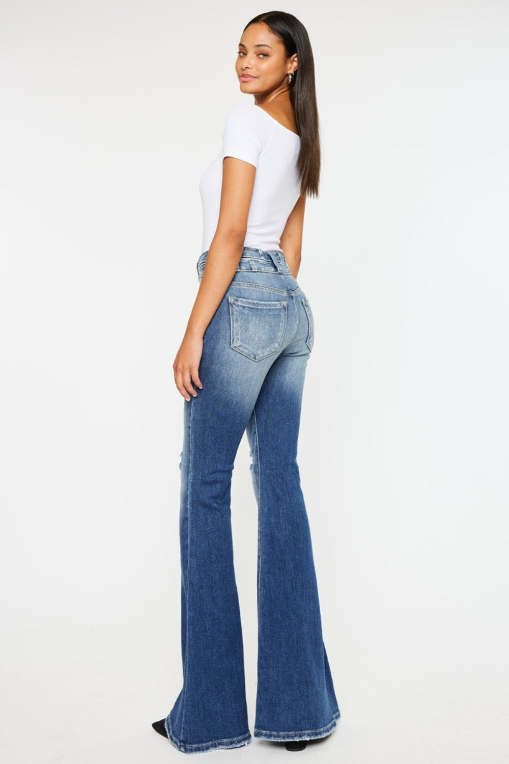 Kancan High Rise Wide Waistband Flare Jeans - Luxe Mod 