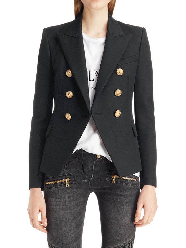 Buttoned Long Sleeves Notched Collar Outerwear Blazer