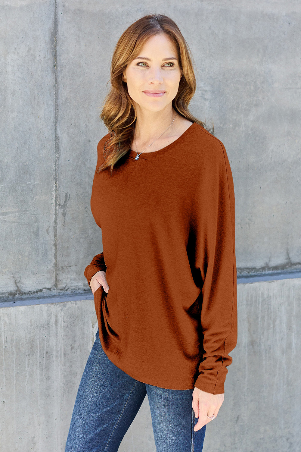 Double Take Full Size Round Neck Long Sleeve T-Shirt - Luxe Mod 