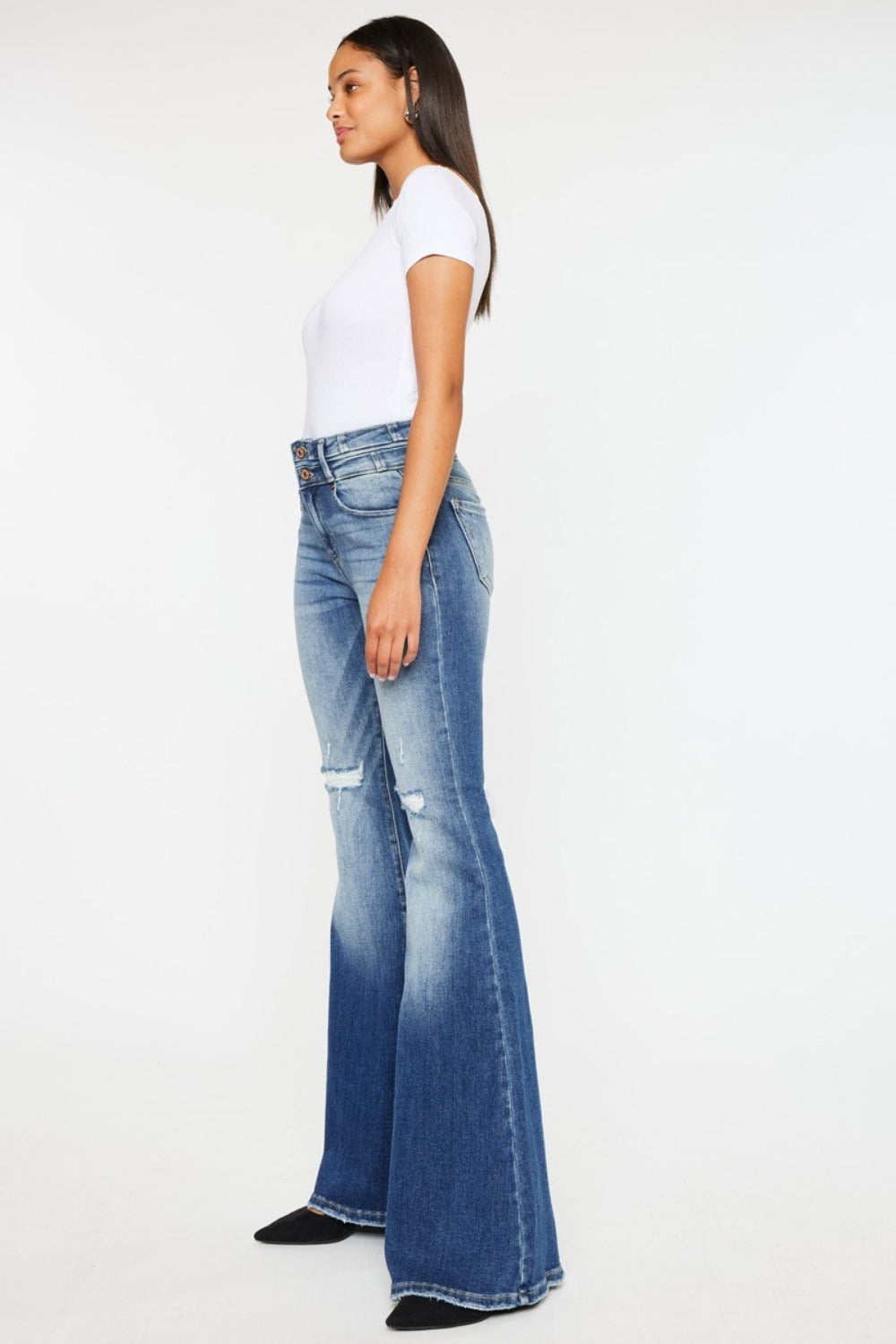 Kancan High Rise Wide Waistband Flare Jeans - Luxe Mod 