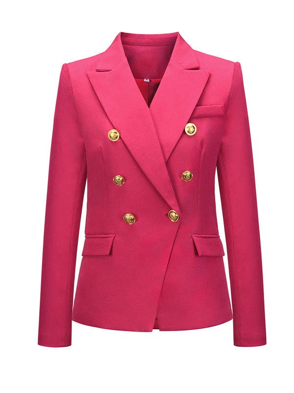 Buttoned Long Sleeves Notched Collar Outerwear Blazer