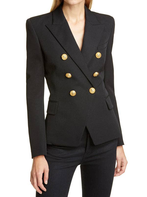 Buttoned Long Sleeves Notched Collar Outerwear Blazer